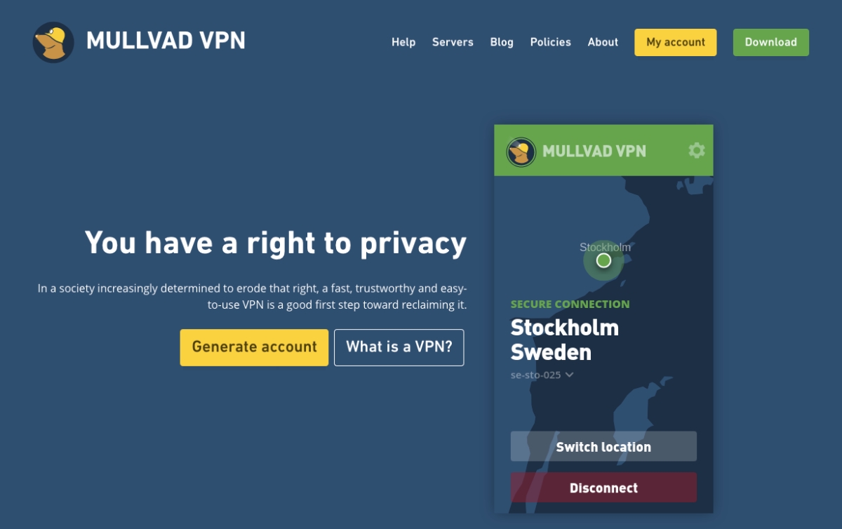 Privacy Focued VPN by Mullvad