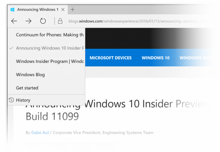 Microsoft Edge History Menu Windows 10 Build 11102