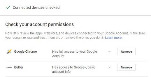 Google Account Security Checkup : Account Permissions